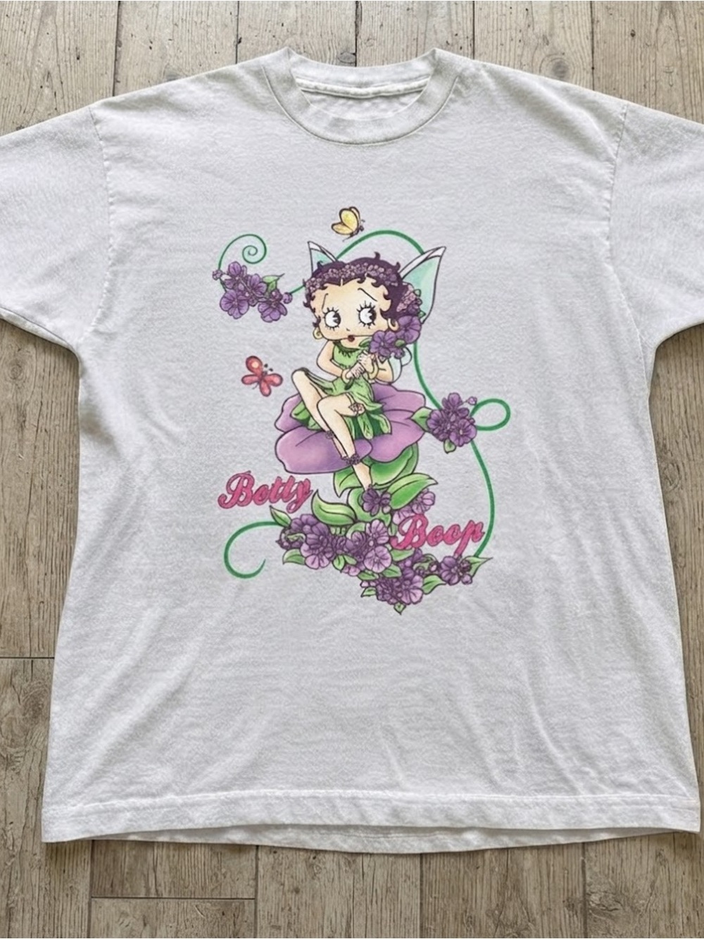 Cartoon Fairy Floral Character Graphic Tee Light Grey Gildan T-Shirt